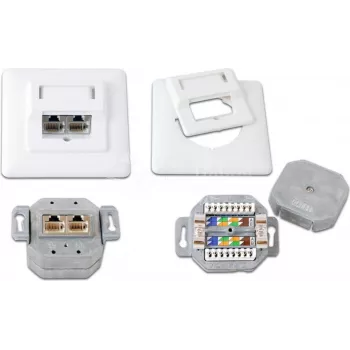 Tomada de dados embutida blindada Wirewin DD-TRIO-K5E UP2 WS Cat5e, 2x RJ45, LSA, Branco puro