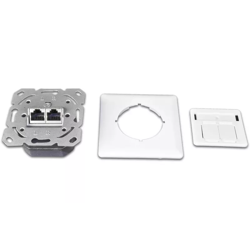 Tomada de dados encastrar CAT6 blindada Wirewin DD-TRIO-C6 UP2 WS, 2 portas, LSA, branco puro RAL 9010