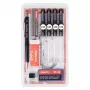 Conjunto de canetas técnicas de desenho ARISTO mg1 pro Studio, 4 canetas (0,25/0,35/0,50/0,70 mm), tinta preta, com adaptador de compasso e líquido de limpeza AR64152