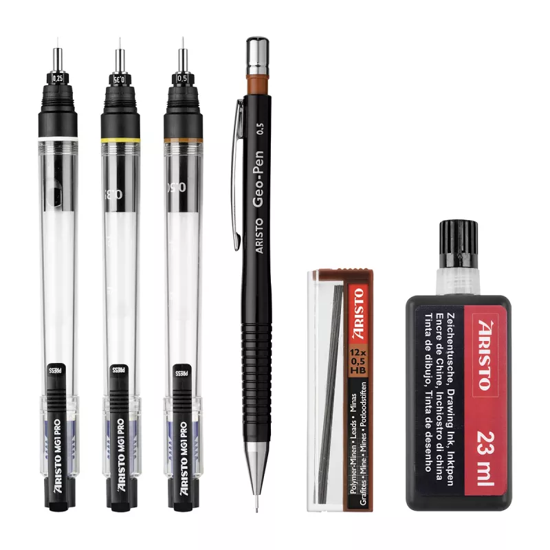 Conjunto de canetas de tinta ARISTO mg1 pro College, 3 canetas 0,25 / 0,35 / 0,50 mm, 6 peças (AR64308)