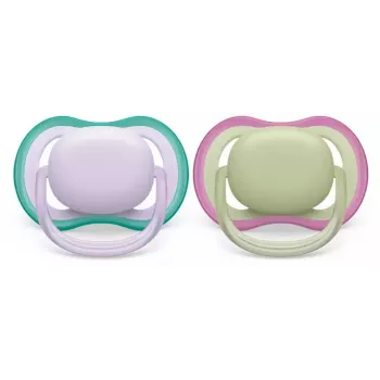 Chupetas Philips Avent Ultra Air 0-6 meses, pack de 2, menina rosa/lilás, SCF085/24