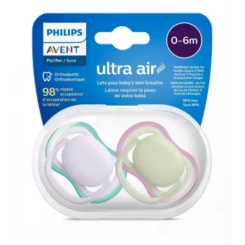 Chupetas Philips Avent Ultra Air 0-6 meses, pack de 2, menina rosa/lilás, SCF085/24