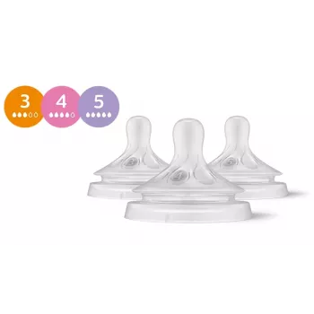 Conjunto de tetinas de silicone para biberões Philips Avent Natural Response (pack de 3, Flow 3, 1+ meses)