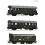 Roco 6200131 H0 conjunto comboio secundário DR 2: 2x vagões de passageiros 2.ª classe Bip e 1x vagão de compartimentos 2.ª classe B3