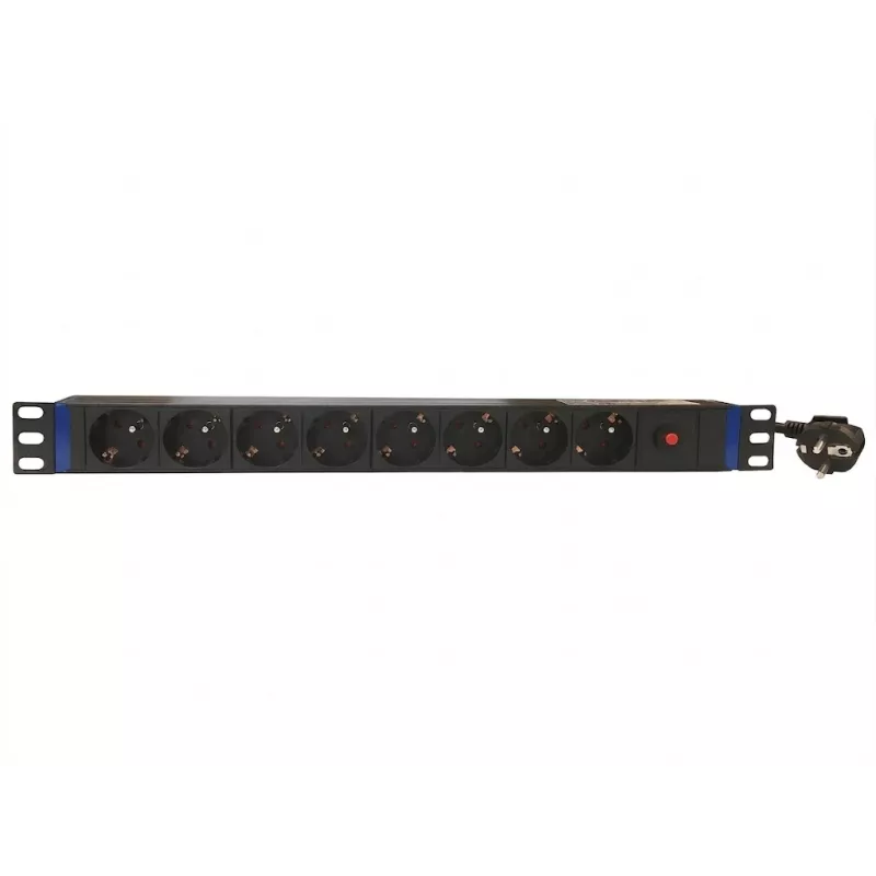 DSIT PDU 19 polegadas 8 tomadas com interruptor principal e proteção contra sobrecarga (DS-8PDU-MO-PE)