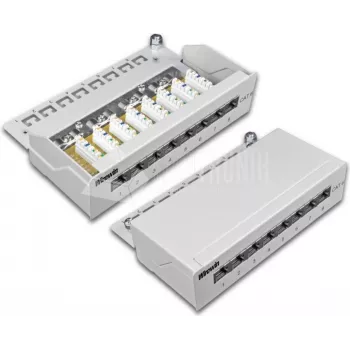 Patch panel de secretária blindado Wirewin 8 portas Cat6 com ligação LSA+ (DVP-TRIO-K6 8)