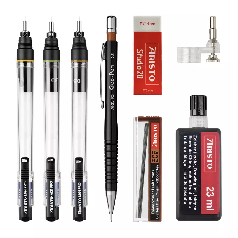 Conjunto de canetas de tinta ARISTO mg1 pro Studio, 3 canetas 0,20 / 0,30 / 0,50 mm, 8 peças (AR64154)