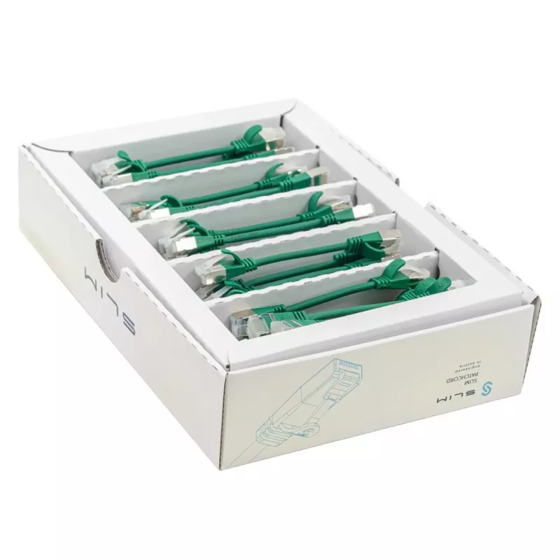 Wirewin SLIM-LS-K6A 0.1 GN 50 cabo patch Ethernet Cat6a U/FTP Slim, 0,1 m, verde, pack de 50