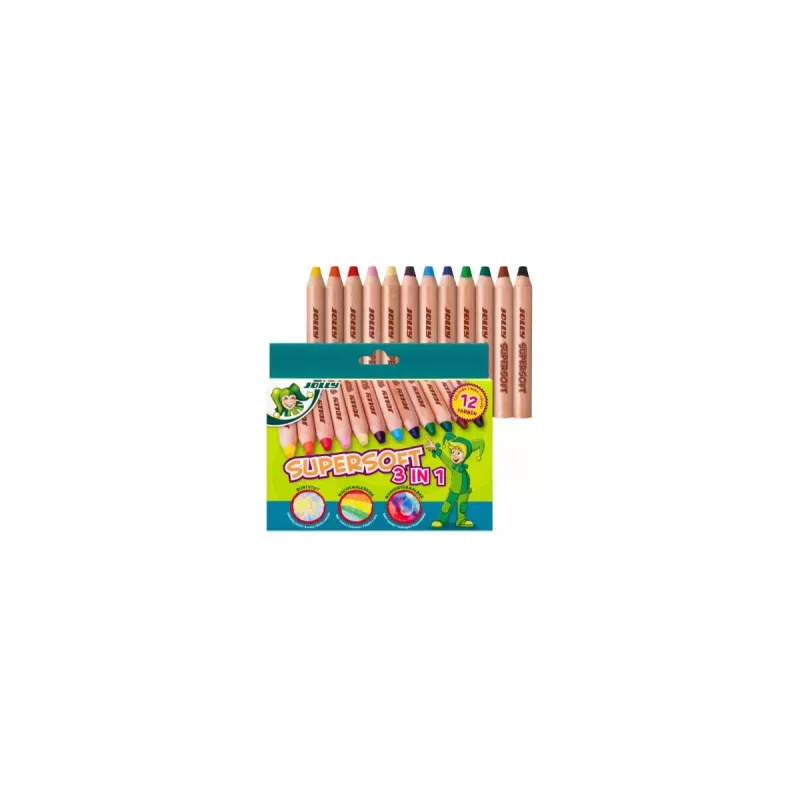 JOLLY Supersoft lápis de cor 3 em 1, várias cores, 12 unidades (5956-0002)