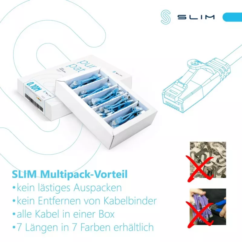 Wirewin SLIM-LS-K6A 3.0 BL 36 - Cabo de rede Slim Cat6a U/FTP, 3 m, azul, pack de 36