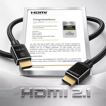 LogiLink Cabo HDMI A/M para A/M 8K/60Hz 48Gbps Metal Nylon Certificado Preto 2m