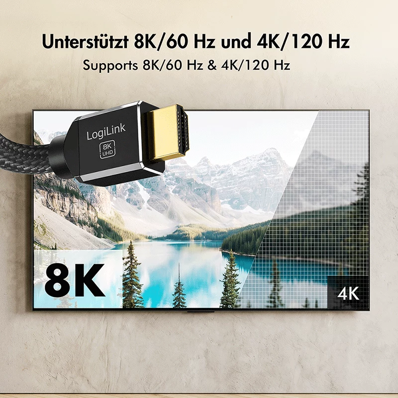 LogiLink Cabo HDMI A/M para A/M 8K/60Hz 48Gbps Metal Nylon Certificado Preto 2m