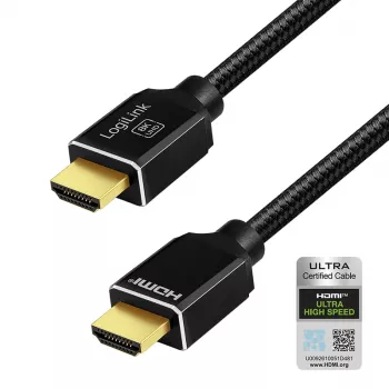 LogiLink Cabo HDMI 8K/60 Hz 48 Gbps metal nylon certificado preto 1 m