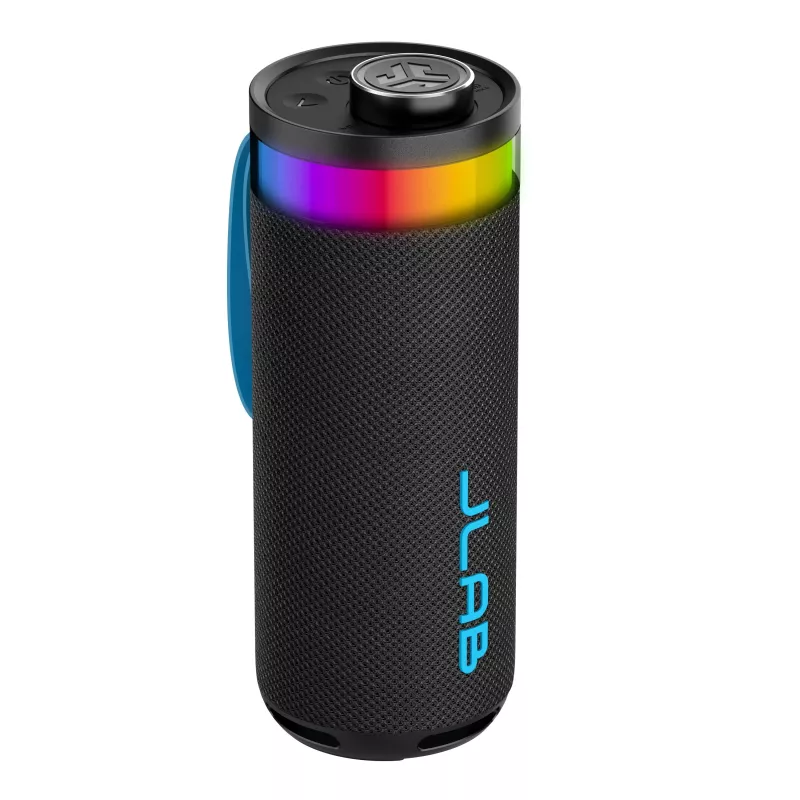 Altifalante Bluetooth portátil JLab Go Party com potência de saída de 20W, resistência à água IPX6, bateria de 15 horas, microfone integrado, modos de luz, preto