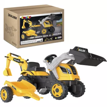 Trator Max da SMOBY brinquedo de montar com pedais com atrelado, Verde, a partir de 3 anos