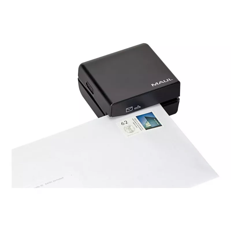 MAUL abridor de cartas elétrico, a pilhas, preto, rodas de corte em aço inoxidável, caixa em plástico (75618-90)
