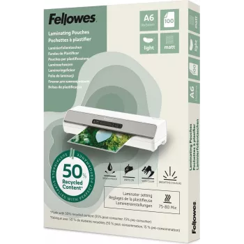 Fellowes películas de plastificação mate A6 80 mícron, 50% recicladas, pack de 100 100143438