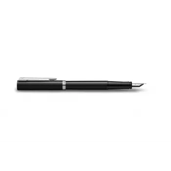 Caneta de tinta permanente Waterman Impression, laca preta, anel decorativo cromado, aparo médio, tinta azul, caixa de oferta 2225497