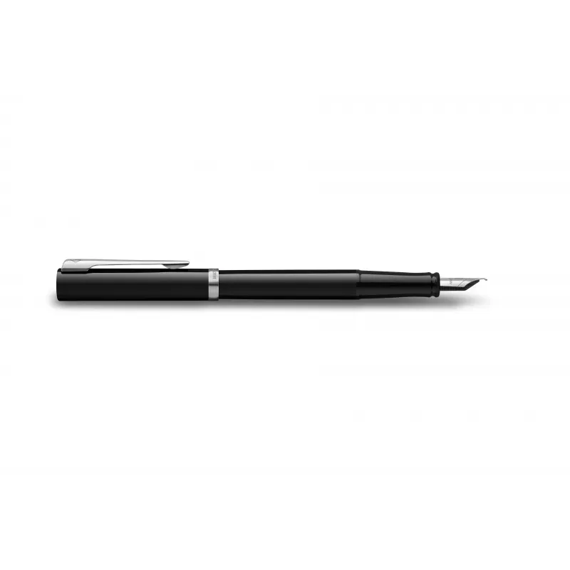 Caneta de tinta permanente Waterman Impression, laca preta, anel decorativo cromado, aparo médio, tinta azul, caixa de oferta 2225497