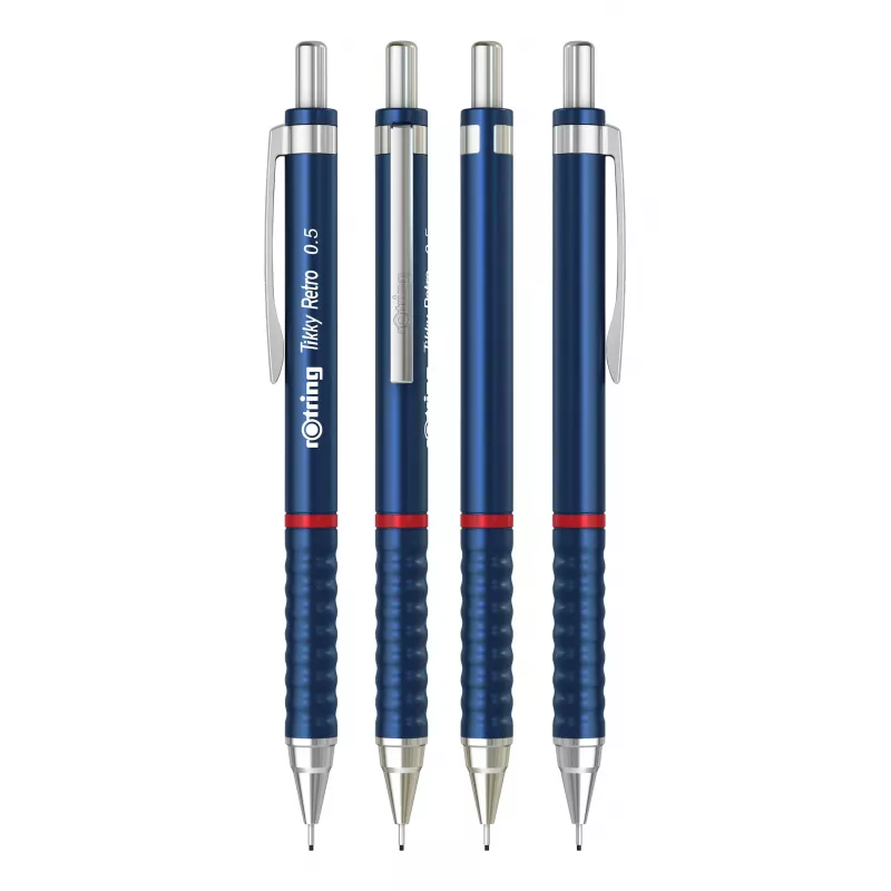Lápis mecânico Rotring Tikky Retro 0,5 mm, azul, anéis decorativos cromados 2202566