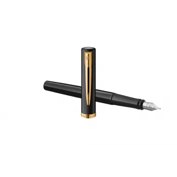 Caneta de tinta permanente Waterman Allure Impression, preta com guarnições douradas, aparo médio 2225500