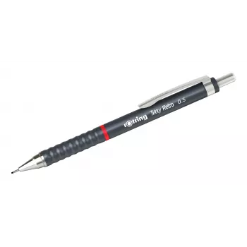 Lápis mecânico rotring Tikky Retro 0,5 mm cinzento, bainha guia fixa cromada, punho em borracha com perfil ondulado 2202567