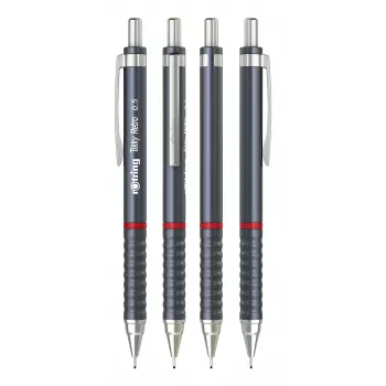 Lápis mecânico rotring Tikky Retro 0,5 mm cinzento, bainha guia fixa cromada, punho em borracha com perfil ondulado 2202567