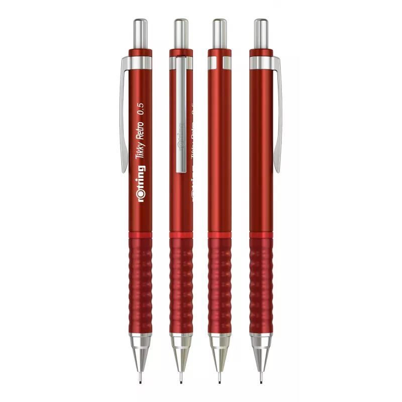 Lápis mecânico Rotring Tikky Retro 0,5 mm vermelho, bainha cromada, zona de pega em borracha 2202568