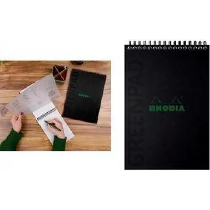 RHODIA GREENPAD caderno em espiral A5+ pautado preto 160x210 mm 90 g/m² 80 folhas 119929C