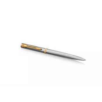 Caneta de esferográfica Waterman Impression em aço inoxidável com guarnição dourada, azul médio, caixa de oferta 2225495