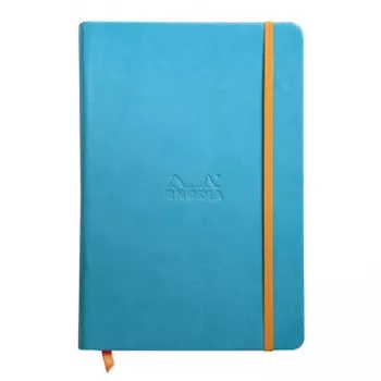 Caderno pautado RHODIA RHODIARAMA A5, capa dura turquesa em pele sintética, 96 folhas 118747C