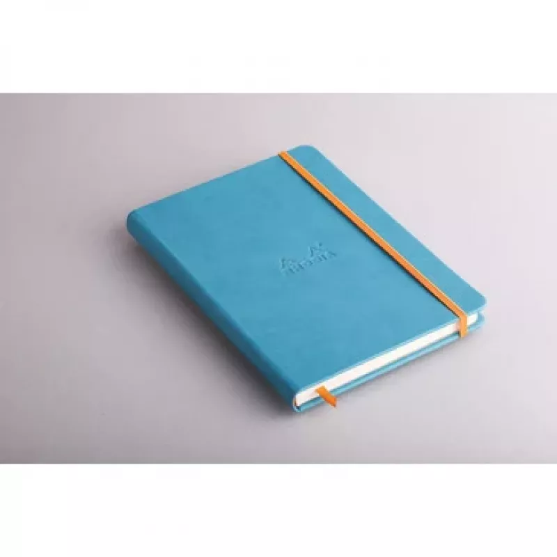 Caderno pautado RHODIA RHODIARAMA A5, capa dura turquesa em pele sintética, 96 folhas 118747C