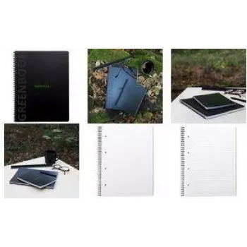 Bloco universitário RHODIA Greenbook A4+ pautado, capa preta em papel reciclado 119914C