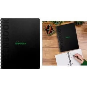 Bloco universitário Rhodia Greenbook A5+ pautado, capa preta em cartão reciclado, 80 folhas 119925C