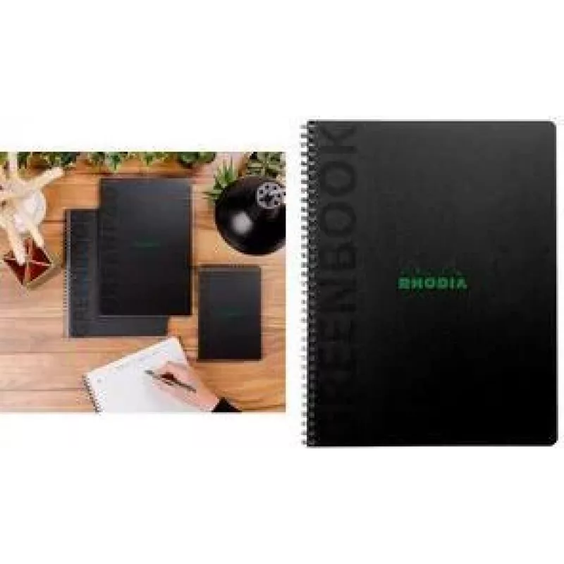 Bloco universitário Rhodia GREENBOOK A5+ pautado, capa preta em cartão reciclado, 80 folhas 119935C