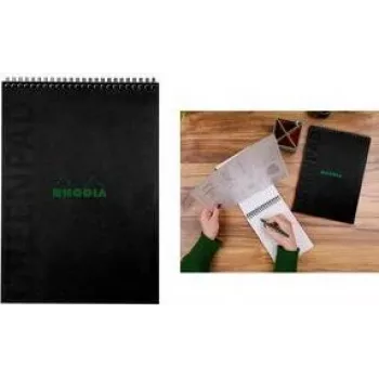 Caderno de espiral RHODIA GreenPad A4+ pautado preto 90 g/m² 80 folhas 119927C
