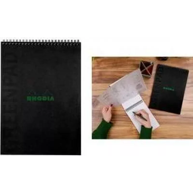 Caderno de espiral RHODIA GreenPad A4+ pautado preto 90 g/m² 80 folhas 119927C