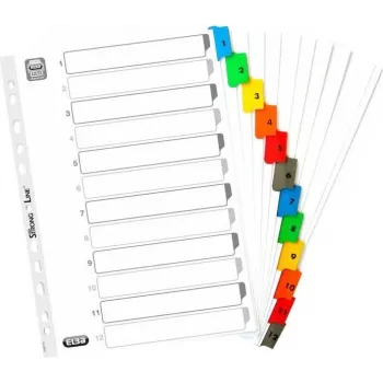 Separadores de cartão Mylar ELBA, numéricos 1-12, A4, várias cores, 12 peças (M568587)