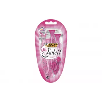 Máquina de barbear descartável BIC Miss Soleil para mulher, 4 unid., lâmina tripla com faixa deslizante de aloé vera e vitamina E, cabeça móvel, cores pastel sortidas 8897253