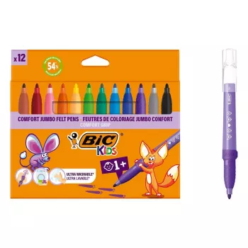 Marcadores BIC KIDS Comfort Jumbo, várias cores, pack de 12, ponta 1,4 mm, laváveis 517250