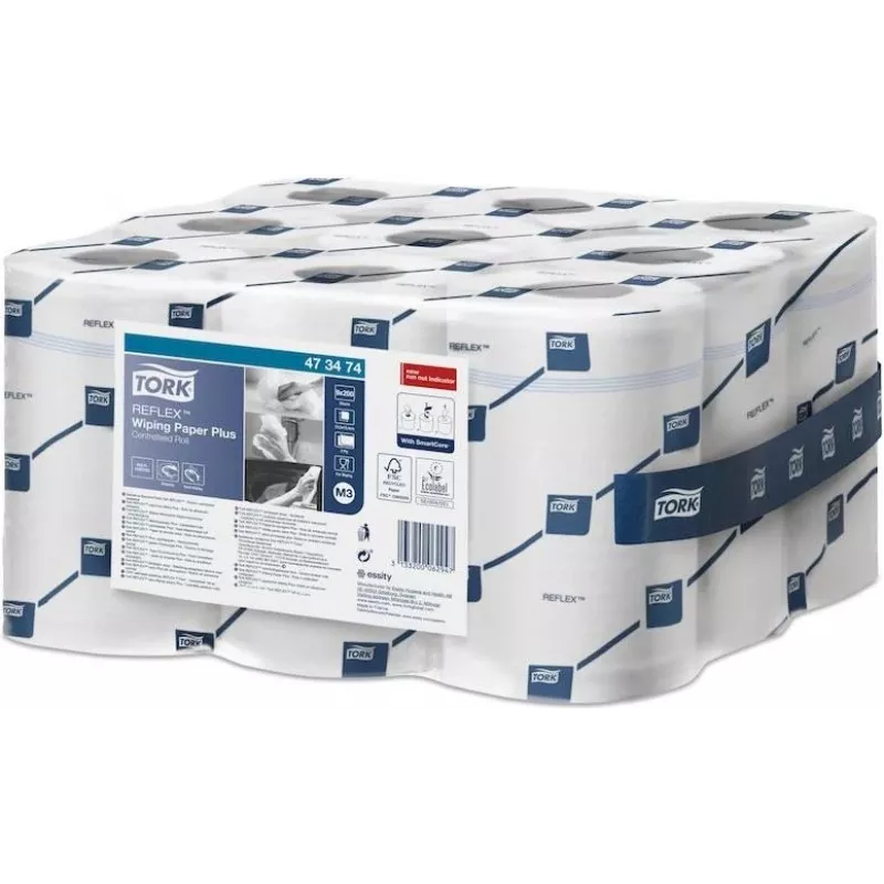 Rolo de limpeza multiusos TORK Reflex, 2 folhas, branco, 67 m, perfurado, não gofrado, 1 rolo (473474)