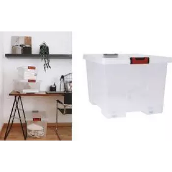 Caixa de arrumação EDA CLiPSTOCK 75L com rodas, tampa, asas soft-touch, preto/vermelho 010439