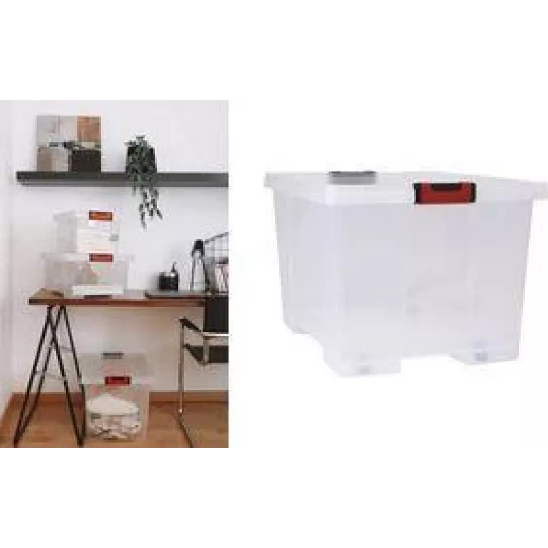 Caixa de arrumação EDA CLiPSTOCK 75L com rodas, tampa, asas soft-touch, preto/vermelho 010439
