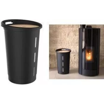 Caixa de armazenamento EDA Pellets, 38 litros, plástico preto com tampa de madeira, capacidade 20 kg – 1 unid. (010478 NO)