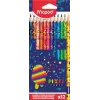 Lápis de cor triangulares Maped PIXEL PARTY, 12 cores diferentes, mina macia resistente à quebra, corpo com padrão pixel, estojo de cartão 862204