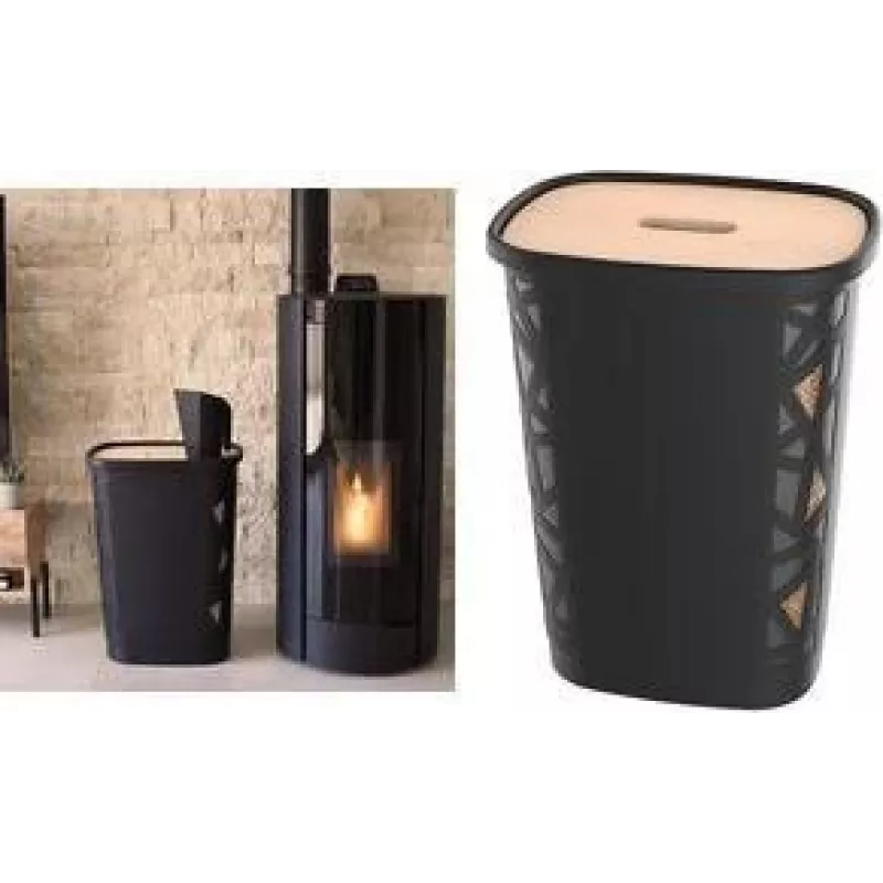 Caixa de armazenamento EDA Pellets, 70 litros, plástico preto com tampa de madeira, capacidade 45 kg 010482 NO SX4