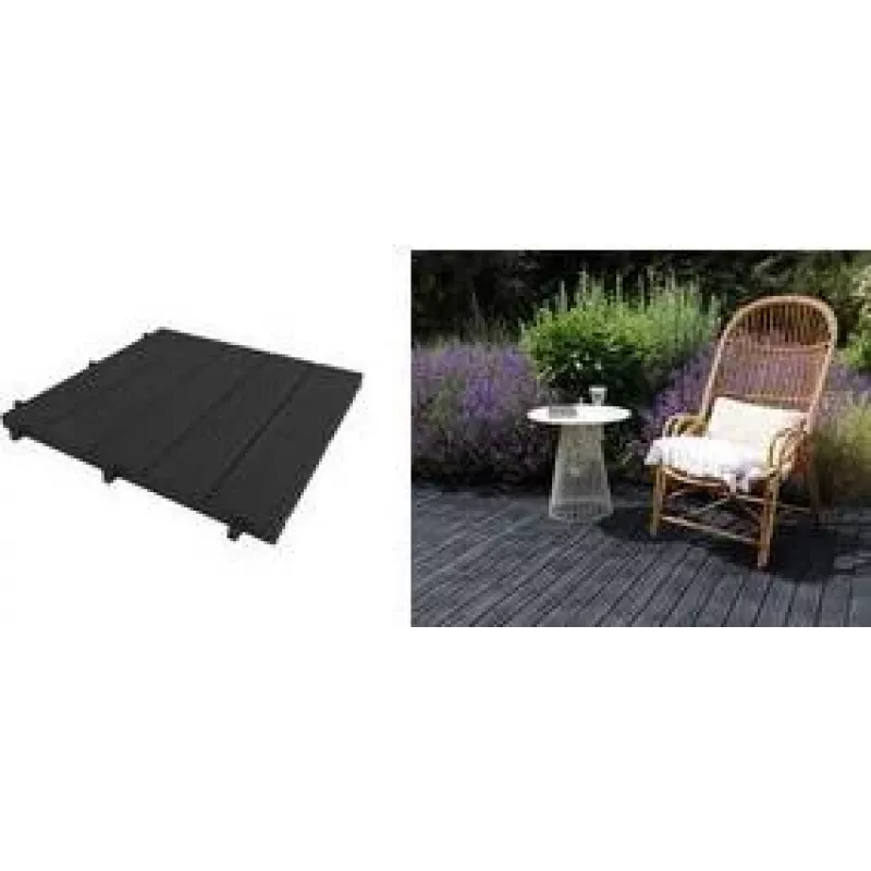 Ladrilho de exterior EDA efeito madeira, 500 x 500 mm, preto, resistente aos UV e ao cloro, antiderrapante, 1 unid. (010939 NO)