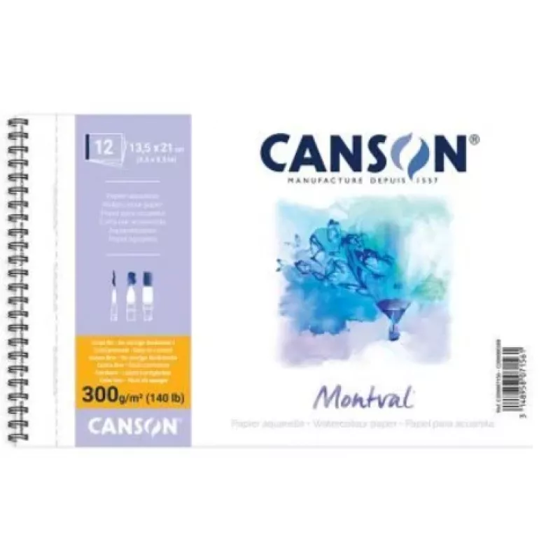Bloco de aguarela Canson Montval, 135 x 210 mm, 300 g/m², 12 folhas, grão fino, encadernação em espiral, microperfurado C200807156