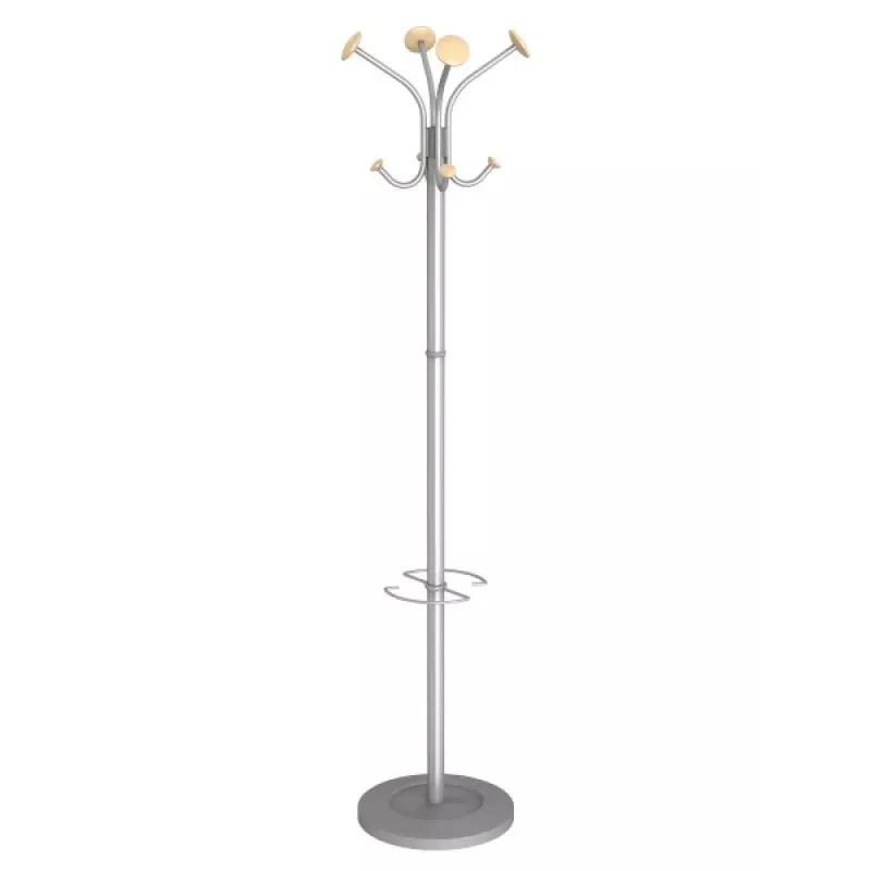 Bengaleiro MAUL Stily com porta-chapéus de chuva, prateado, ganchos de madeira, 8 ganchos, 1750 mm 9403270