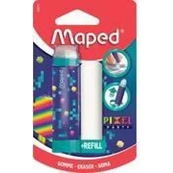 Borracha Maped Pixel Party com recarga, formato batom, embalagem blister 152015
